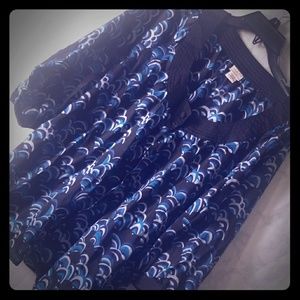 Blue & black scoop neck blouse